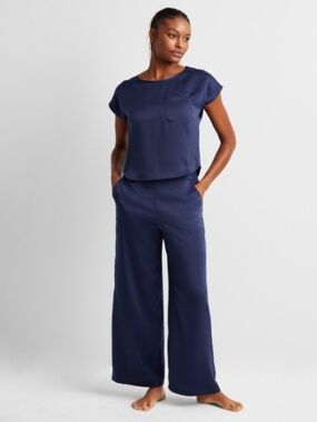 State of Day Women's 2-Pc. Crepe De Chine Short-Sleeve Pajama Set, Navy  XXL NWT